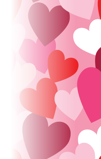 graphic of falling hearts in red white light pink and dark pink