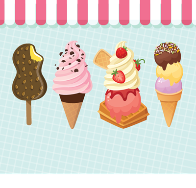 iStock cartoon photo of various ice cream bars and sundaes